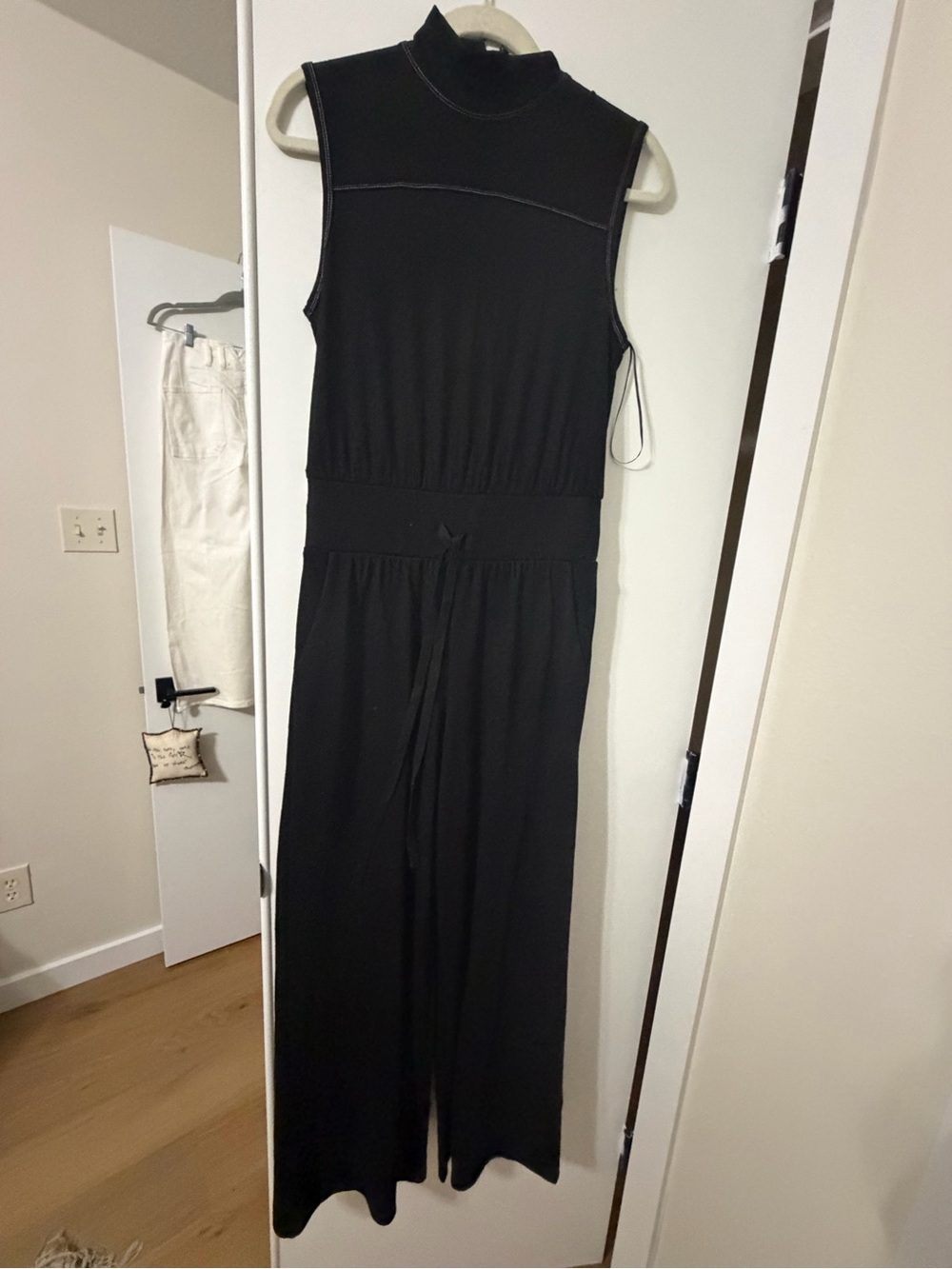 Sage the label Black Sleeveless mock Neck Jumpsuit with Waist Tie-Anthropologie